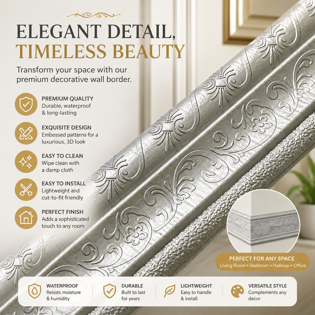 Self-Adhesive 3D Wall Trim and Baseboard Decor