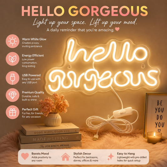 LED Neon Sign 'Hello Gorgeous' Night Light Decor